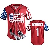 Vivimeng American Flag Shirt USA Baseball Jersey for Men 4th of July USA Shirt Men Short Sleeve Button Jersey