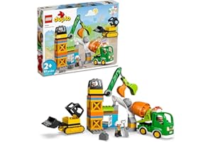 LEGO DUPLO Construction Site 10990 Educational Large Brick Building Set, Pretend Play Learning Toy with Bulldozer, Cement Mixer and Crane Toys, Sensory Toys for Toddlers, Boys and Girls Ages 2 and Up