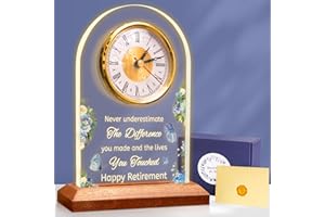 OKIYID Light Up Quartz Clock Retirement Gifts for Women Men,Retirement Quartz Desk Clock with LED Wooden Base, Coworker Gifts Going Away Gift Congratulations Retired Gifts for Boss Friends Teacher Doctor