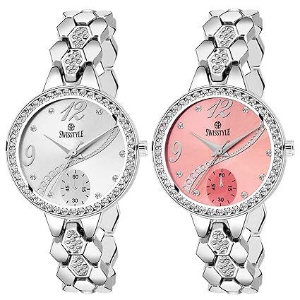 BRITTON Swisstyle Analogue Silver and Pink Dial Combo Watch for Women