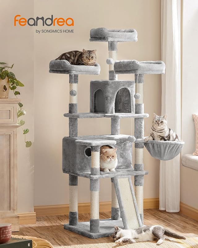 Tiragraffi per Gatti, XXL Posatoio, 162 cm, Grigio Chiaro PCT019W01