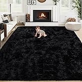8x10 Area Rugs for Living Room: Fluffy Shag Soft Washable Rug Large Fuzzy Plush Indoor Carpet for Bedroom Nursery Playroom Kids Girls Boys Room (Black, 8'x10')