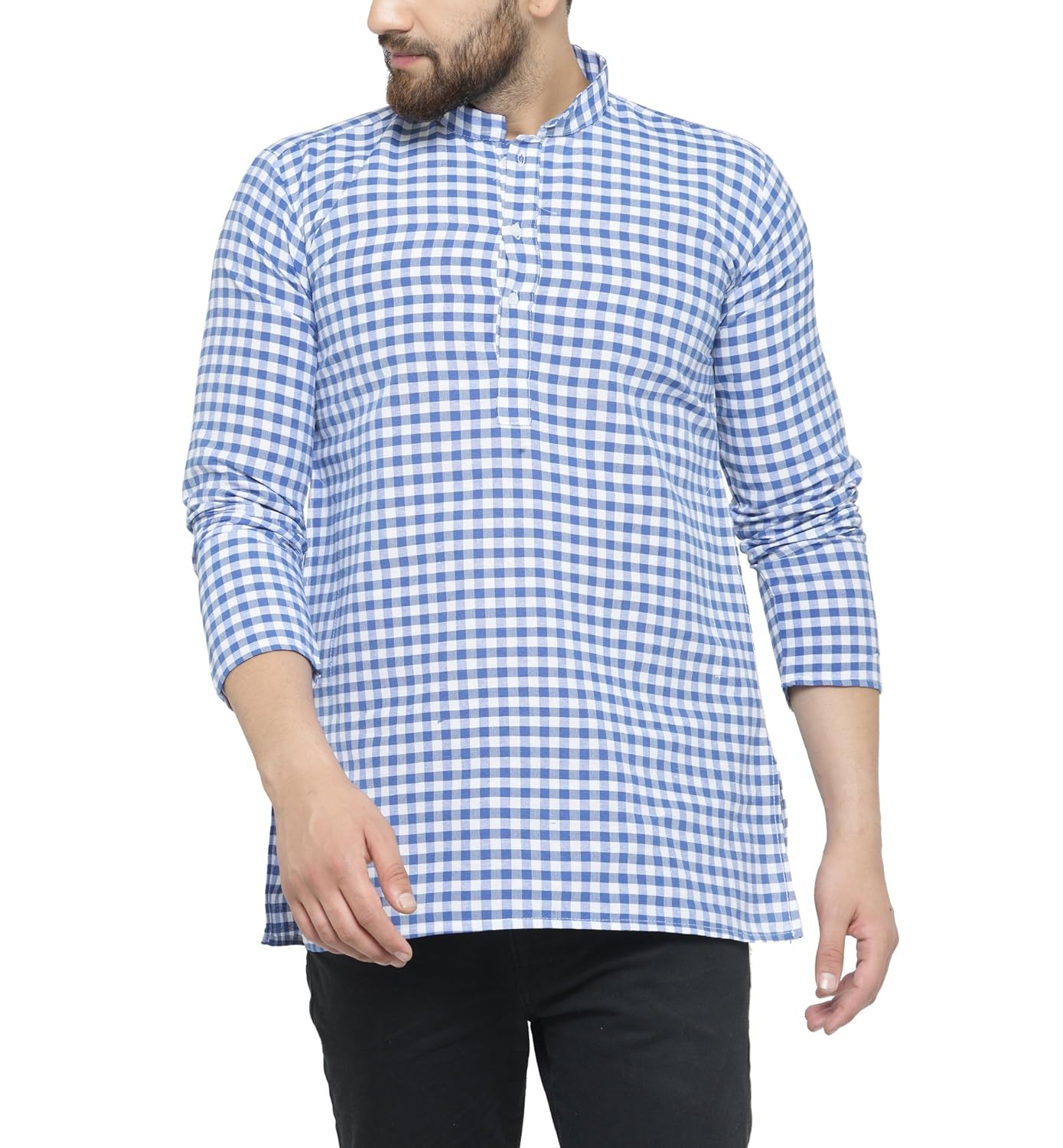 jainish men's cotton check short kurta (sk_210black)