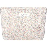 Sminra Floral Makeup Bag Cotton Quilted Small Cosmetic Bag Organizer, Cute Garden Aesthetic Coquette Portable Zipper Pouch Toiletry Purse for Women Girls Travel accessories(Light Pink Purple Floral-L)