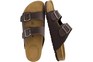 CUSHIONAIRE Lane Cork Footbed Mens Sandals, Adjustable Buckle Comfort Slides for Men, Genuine Leather Insole Summer Sandals M