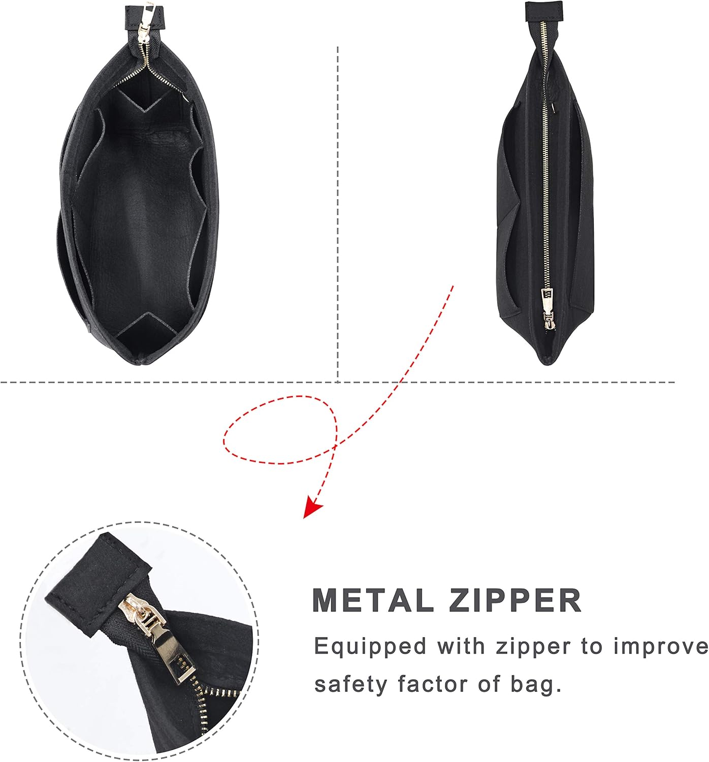 Soyizom Felt Handbag Organiser Purse Organiser Felt Insert Bag Organisers Multi Pockets Tote Bag in Bag for Women,Black-L - Image 3