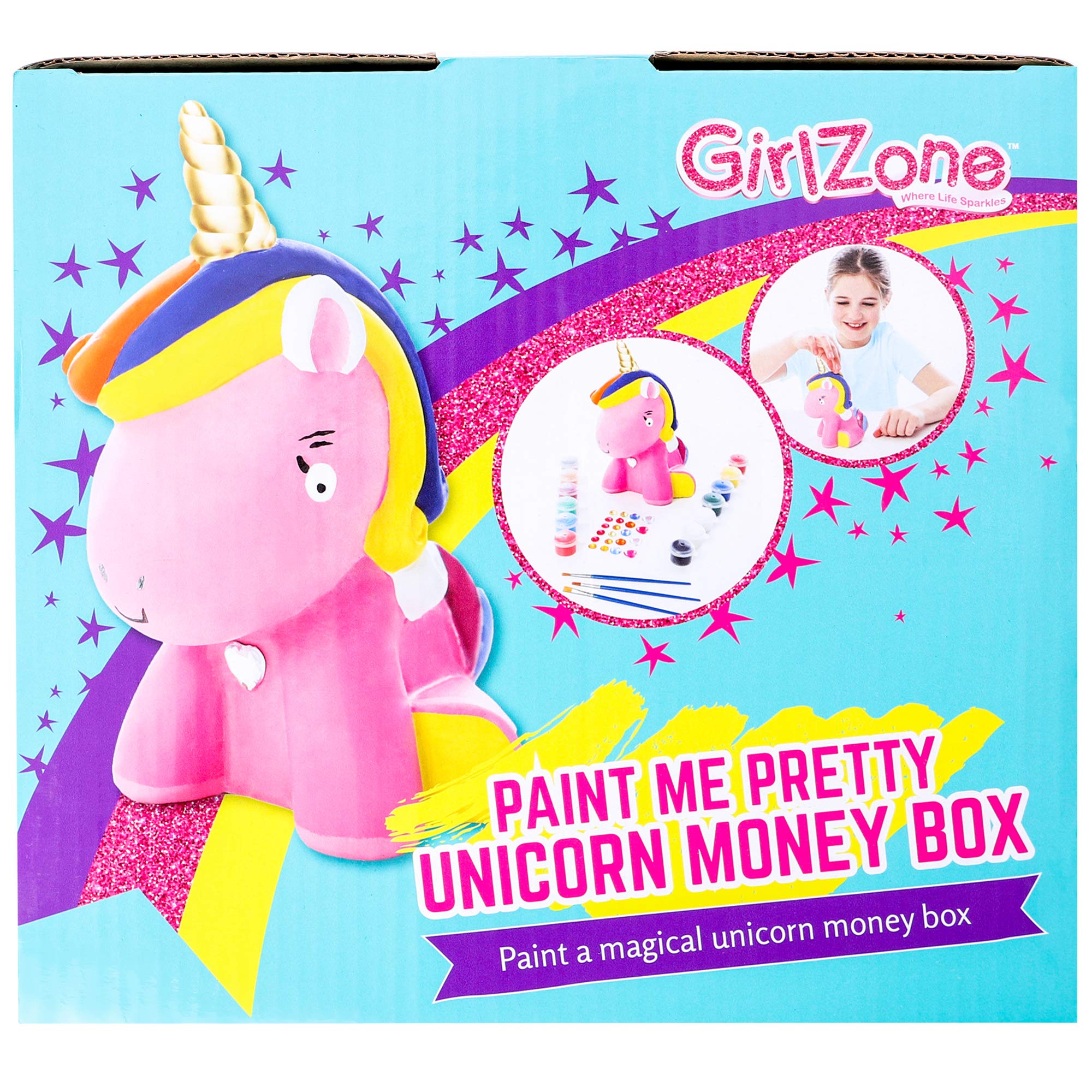 GirlZone Paint Your Own Unicorn Money Box for Girls, Arts & Crafts for