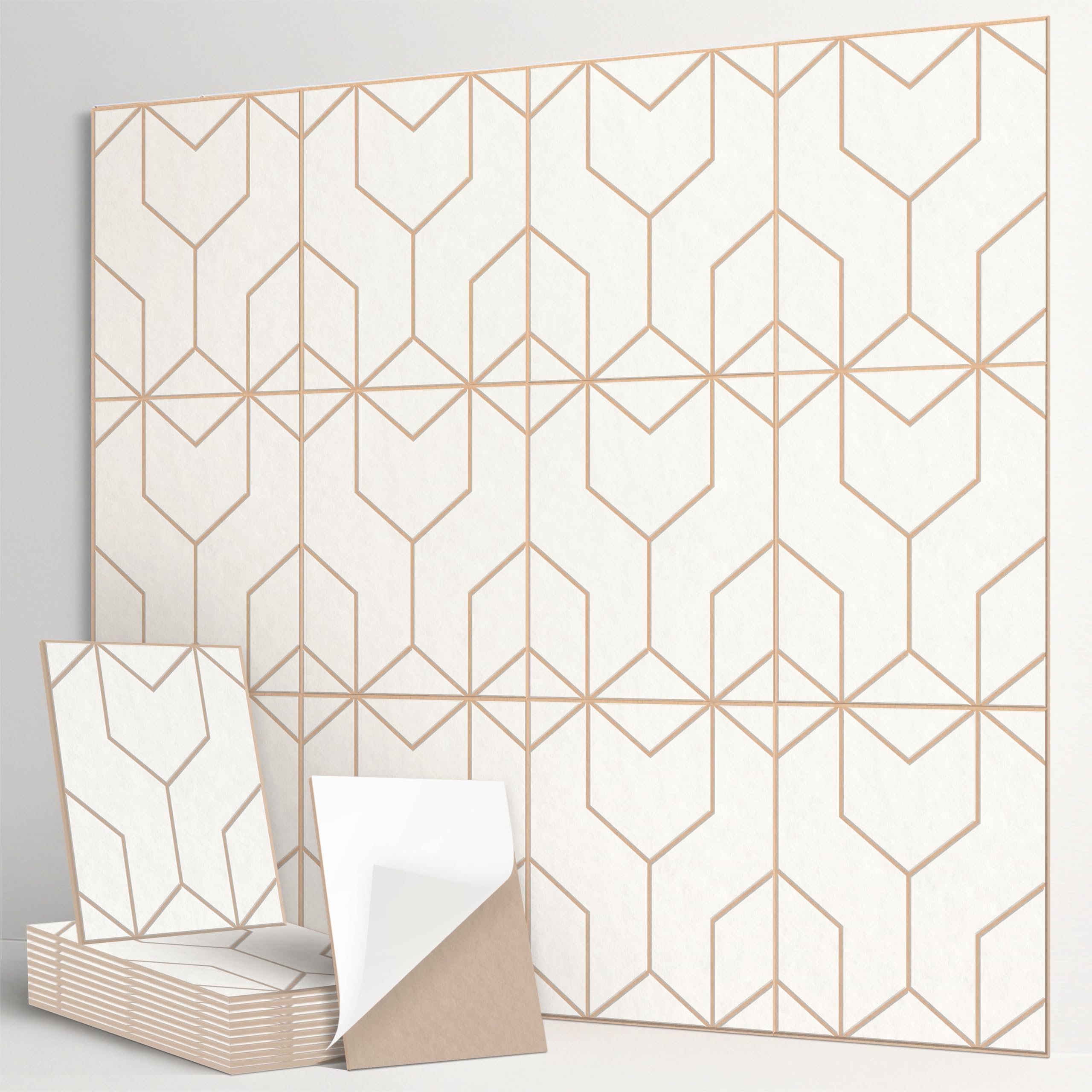 Photo 1 of 12-Pack Acoustic Panels, 16"x12"x0.4" Large Acoustic Wall Panels, Self-Adhesive Noise Absorbing Panels for Recording Studios, Off-White+Camel Decorative Acoustic Panels