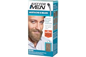 Just For Men Mustache & Beard, Beard Dye for Men with Brush Included, With Keratin Biotin Aloe and Coconut Oil for Healthy Facial Hair - Blond, M-10/15, Pack of 1 (Packaging May Vary)