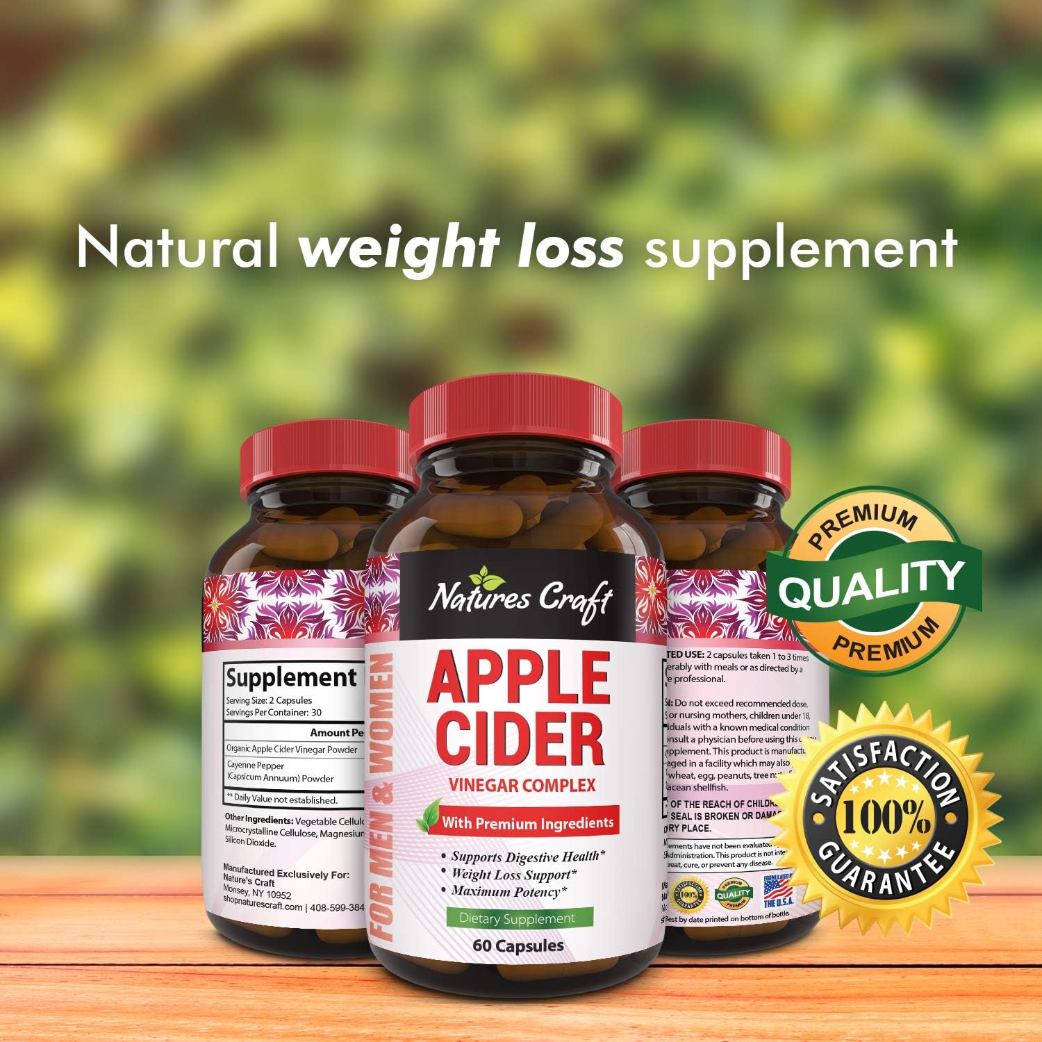 Natures Craft Apple Cider Vinegar Pills – For Weight Loss ACV Capsules Extra Strength Fat Burner Natural Supplement Pure Detox Cleanse Appetite Suppressant Immune Booster – for Women and Men 60 caps: Health & Personal Care