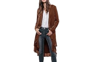 R.Vivimos Womens Ruffled Asymmetric Long Velvet Blazers Coat Casual Jackets