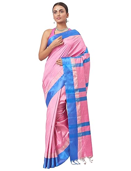 Handloom Garod Silk Saree - Pink & Blue