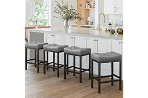 LUE BONA Counter Height Bar Stools, 24 Inch Saddle Backless Bar Stools Set of 4 for Kitchen Counter, Faux Leather Counter Stools with Black Metal Legs, Modern Kitchen Island stools, Dark Gray