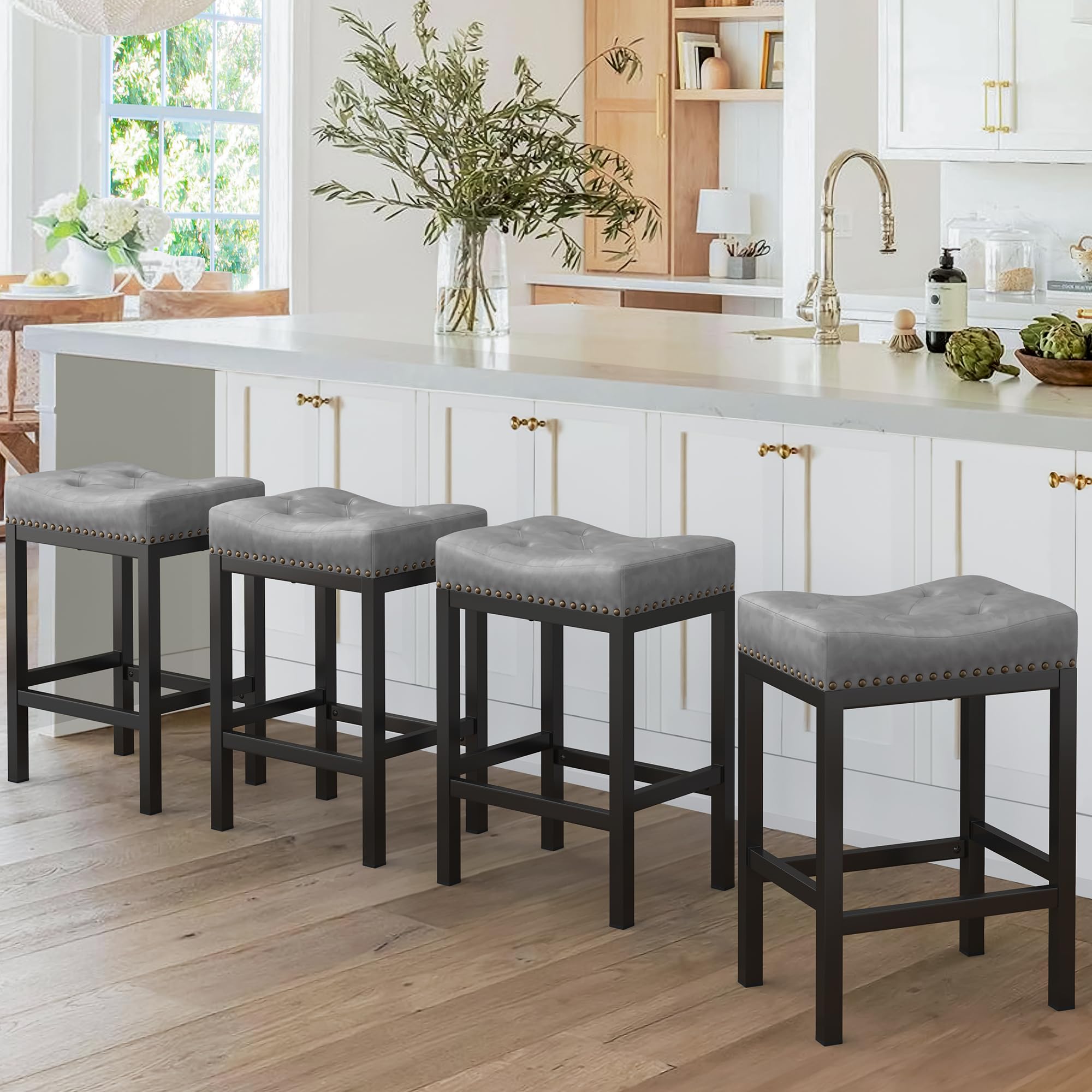 LUE BONA Counter Height Bar Stools, 24 Inch Saddle