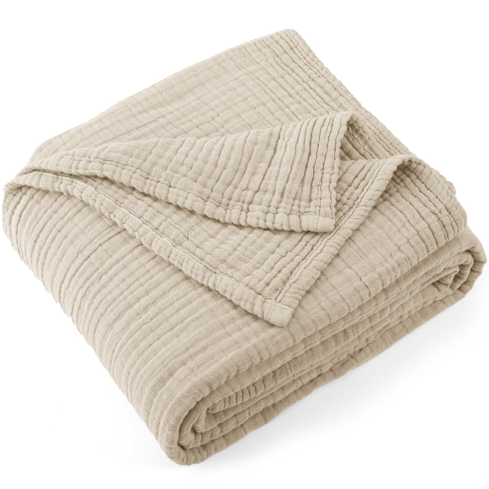 Photo 1 of Carriediosa 100% Cotton Muslin Throw Blanket 108" X 90" King Size?4-Layers Summer Gauze Throws for Bed Couch?Soft Lightweight Breathable Linen Blankets Bedspread for Adults All Season?Khaki