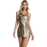 CAPE CLIQUE Women's Sexy Deep V-Neck Low-Cut Mini Club Dress with Neck-Strap Adjustable