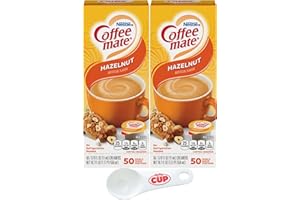 Nestle Coffee mate Liquid Coffee Creamer Singles, Hazelnut, 50 Ct Box (Pack of 2) with By The Cup Coffee Scoop