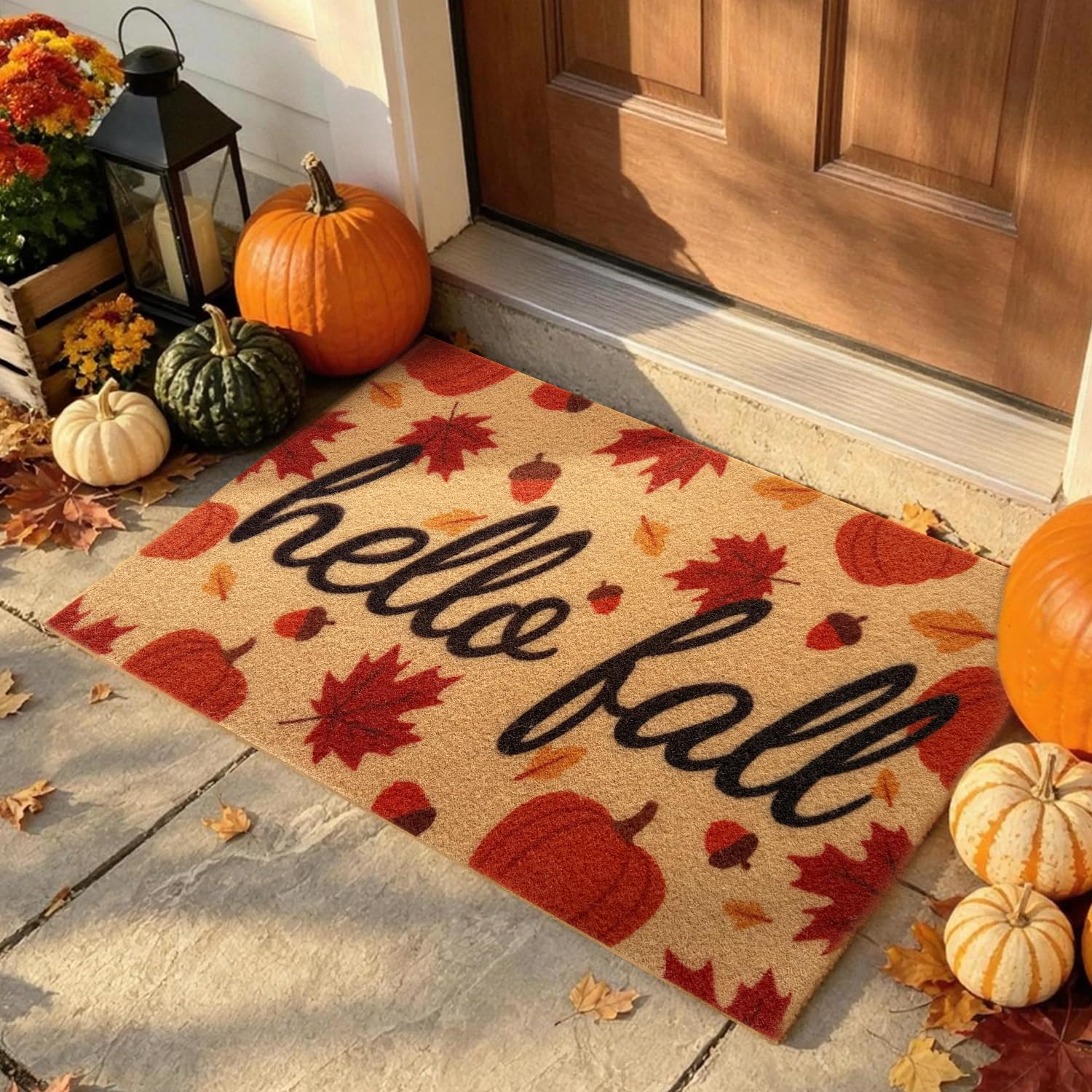 PKFEDR Fall Door Mat, Non Slip Outdoor Front Porch Welcome Mat 17"x30" | Heavy Duty Washable Doormat Traps Mud. Low Profile Anti Slip Backing. Adds Cozy Fall Decor to Your Entrance. Built to Last!