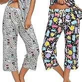 ENJOYNIGHT Women's Capri Pajama Pants Lounge Causal Bottoms Print Sleep Pants