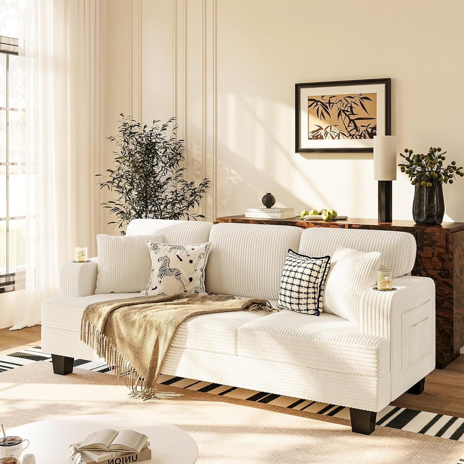Photo 1 of *** BOX ONE ONLY/MINOR DAMAGE***Homall Couches for Living Room, 83" Couch with Soft Deep Seats, Modern Sofa 3 Seater in Corduroy for Apartment, Bedroom (Beige)