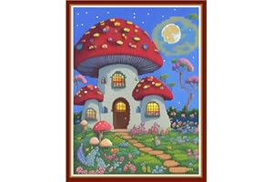Findvoor Stamped Cross Stitch Kits for Beginners Full Range of Cross Stitching Embroidery Pattern for Kids or Adults, 11CT DIY Needlepoint Embroidery Starter Kits-Mushroom Moon 15.7x19.7 inch