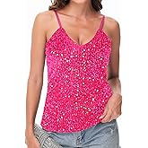 Anna-Kaci Womens Sleeveless Sequin Tops V Neck Sparkle Spaghetti Strap Cami Tank Top Shirt