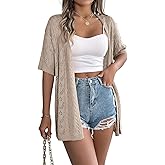 Perbai Womens Lightweight Summer Crochet Cardigan Open Front Short Sleeve Boho Long Knit Kimono Jacket