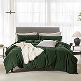 ELIMMO Cooling Queen Duvet Cover Set 3 Pieces-100% Washed Cotton Linen Like Textured Ultra Soft Cozy Bedding with Zipper Closure,Includes 1 Duvet Cover & 2 Pillow Shams(Forest Green,Queen 90"x90")