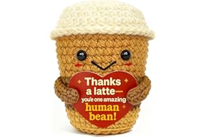 Krinisou Thank You Appreciation Gift for Coffee Lovers, Coworkers, Teachers, Friends – Cute Handmade Crochet “Thanks a Latte” Coffee Plush Gift for Women Men