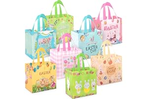 duludulu 8PCS Easter Bags, Easter Gift Bag for Kids Egg Hunt Bags for Kids with Handles Non-Woven for Gifts Wrapping Party Supplies 7.9 x 7.9 x 5.9 inch(Pink)
