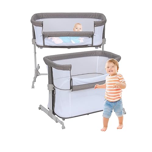 OPTIMISK Baby Bassinet Bedside Sleeper Baby, Crib, and Playpen Mattress,  4in1 Mesh Portable Bassinet with Wheels for Babies and Toddlers up to 12