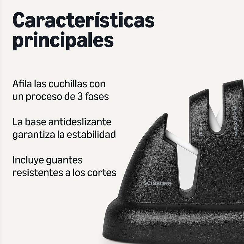 Afilador de Cuchillos 4 en 1, Base Antideslizante, Incluye Guante de Seguridad — foto 2 de 5