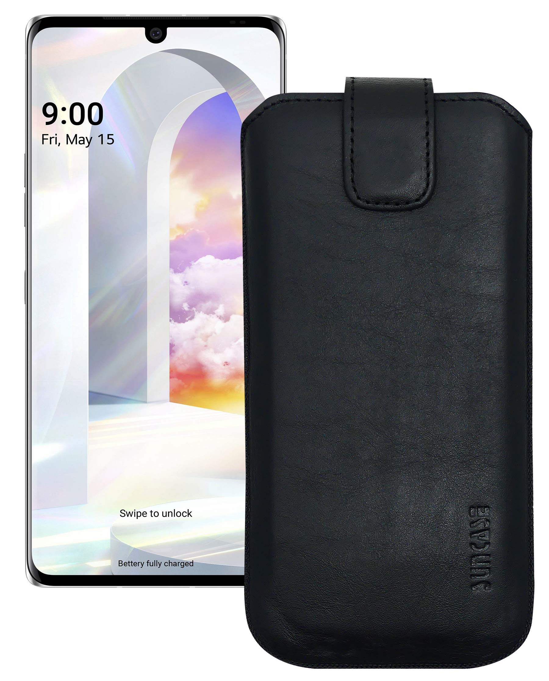 Suncase Mobile Phone Case Compatible with LG Velvet with Additional Case / Shell / Bumper / Silicone *Pull Up Tab Feature * Black
