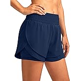 Soothfeel Women's 2 in 1 Running Shorts High Waisted Athletic Shorts Exercise Gym Workout Shorts for Women with Pockets
