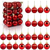 Set of 24 Small Red Christmas Ornaments Balls for Christmas Tree, 1.2 inch Mini Red Ornaments for Mini Tree, Tiny Plastic Shatterproof Hanging Bulbs Xmas Valentine Party Indoor Outdoor Decorations