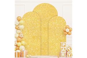 ROMANKAS Gold Wedding Arch Cover Set of 3 Arch Backdrop Cover 4&5&6ft Glitter Arch Covers Stretchy Backdrop Spandex Arches Co