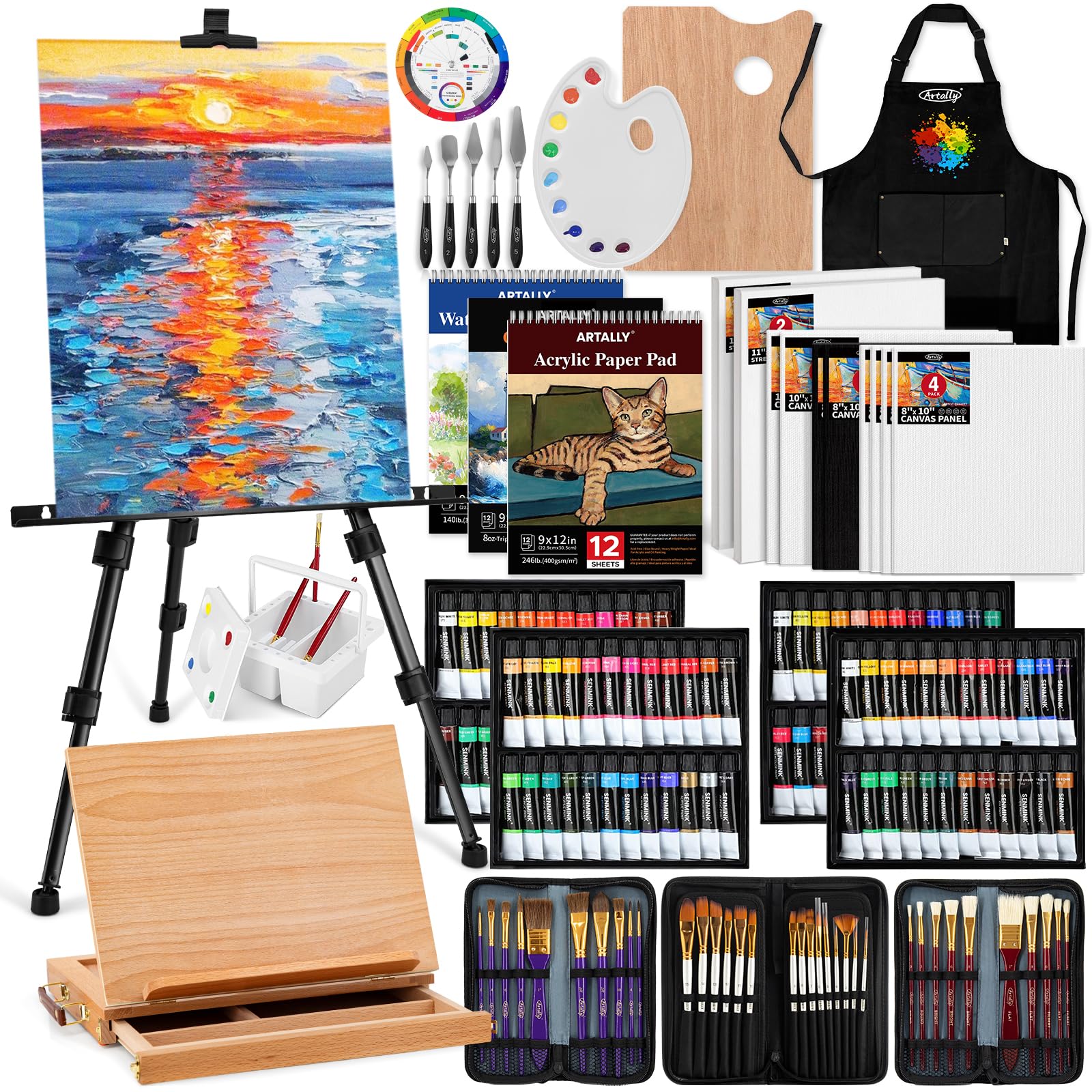 Photo 1 of 187Pcs Professional All-in-One Art Painting Kit with Aluminum & Beech Wood Easel, 96 Acrylic, Watercolor & Oil Paint Set, Complete Art Supplies Painting Set for Adults, Artists, Beginners