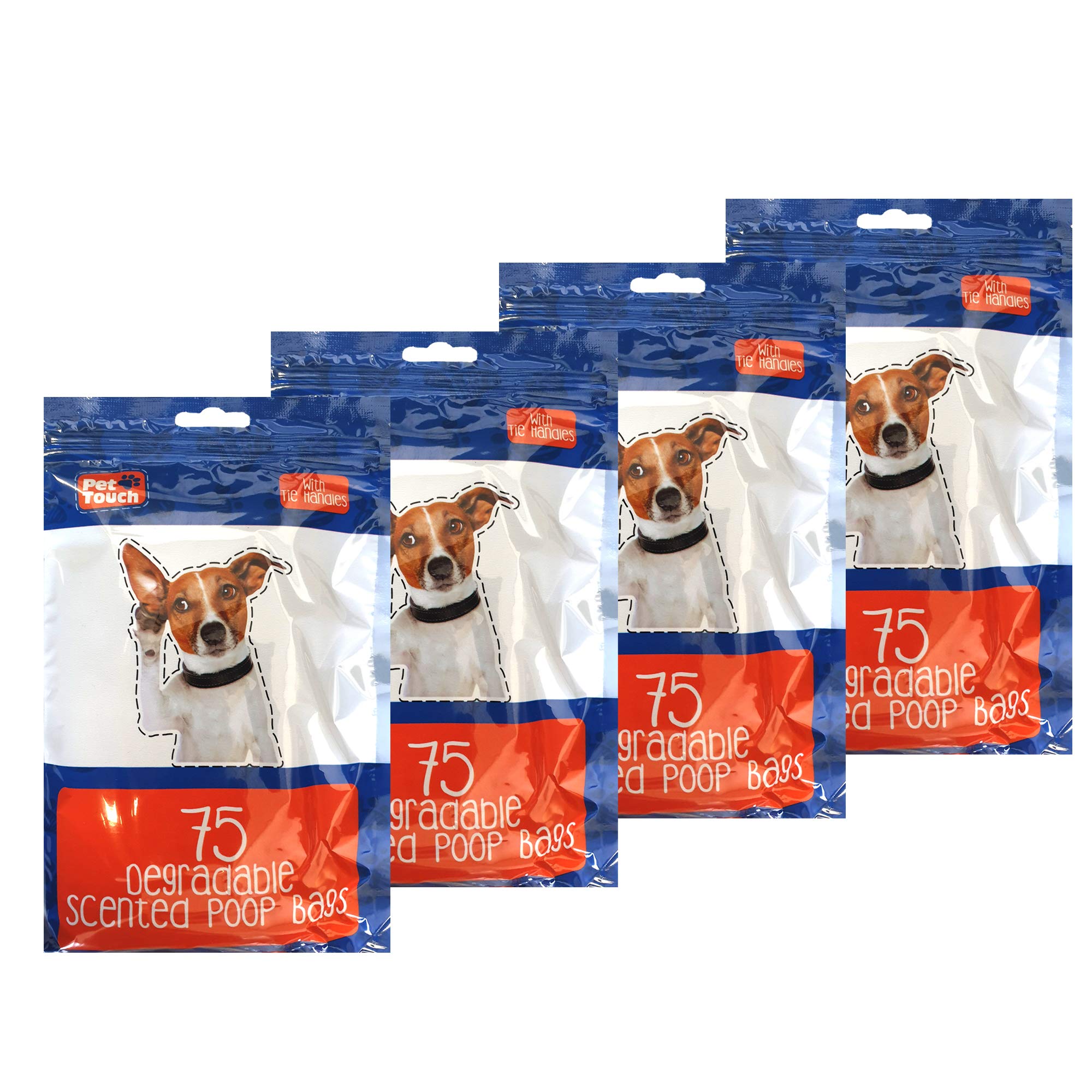 4 X 75 Degradable Scented Poo Bags Dog with Tie Handles | Black | Sealing Pouch to Store your Bags (4 Packs (300 Bags))