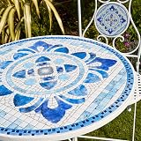 Home Source Fenton Mosaic Patio Table and 2 Folding Chairs Set White view 5