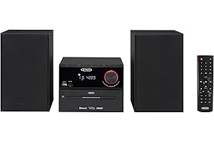 Jensen Home Speaker JBS-500 Premium Bluetooth Wireless 30W Stereo Music System CD Player, MP3 USB, Audio in, Headphone Jack, FM Radio, (Matte Black)