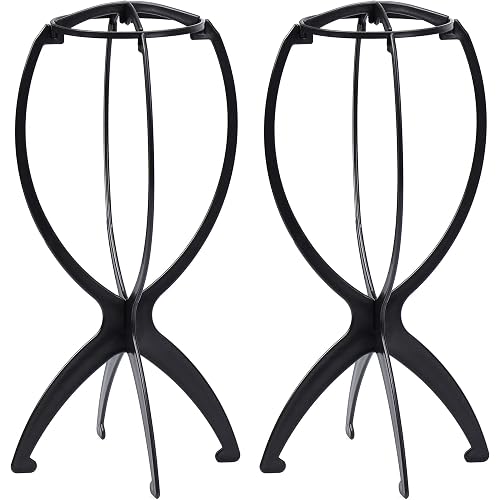 Eerya Wig Stands for Wigs 2 Pack Durable Plastic Folding Wig Holder Portable Collapsible Wig Dryer Travel Short Wig Stands 14 Inch Black