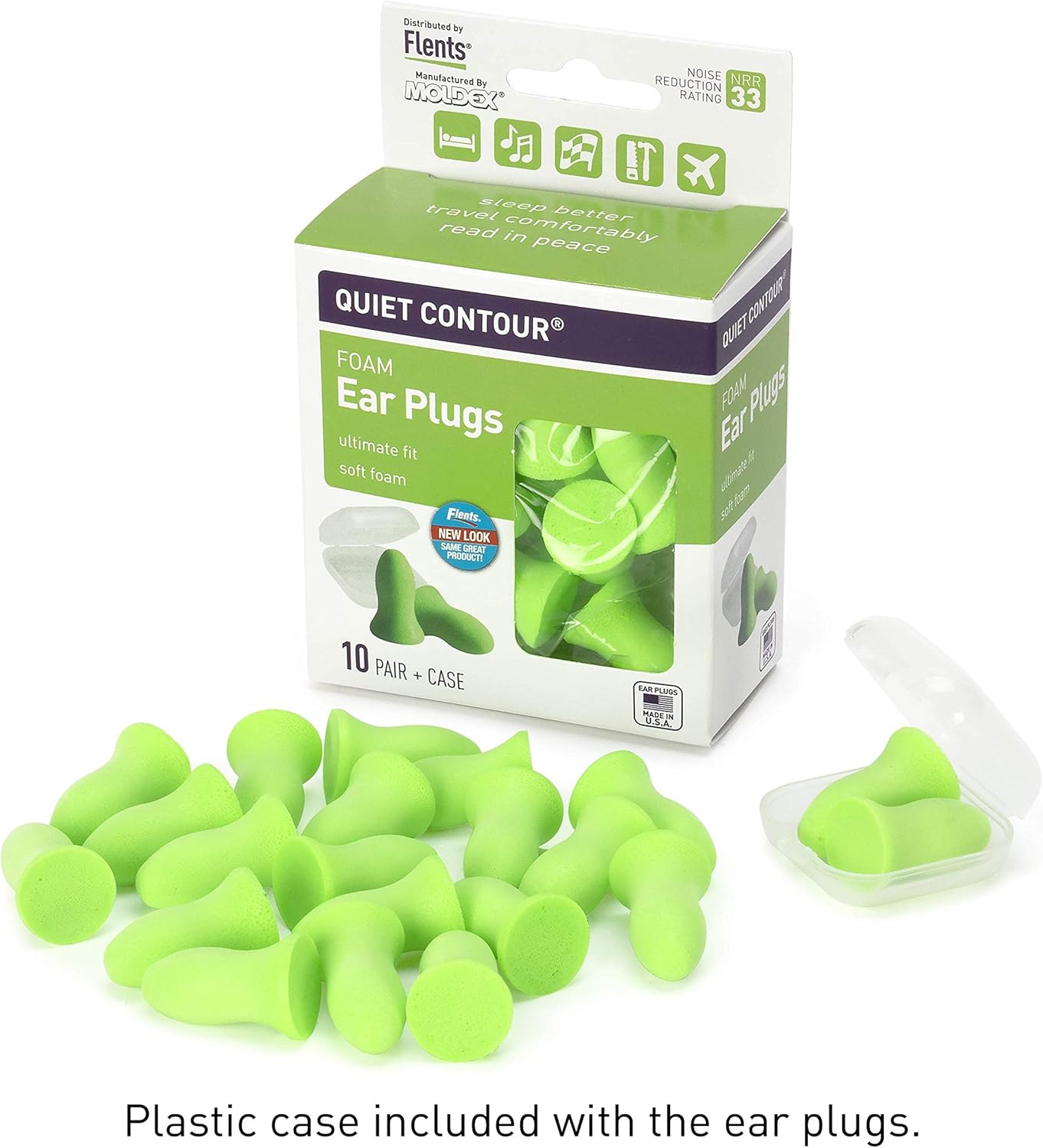 Flents Quiet Contour Ear Plugs/Earplugs | 10 Pair ( Pack of 6) | NRR 33 | Made in The USA