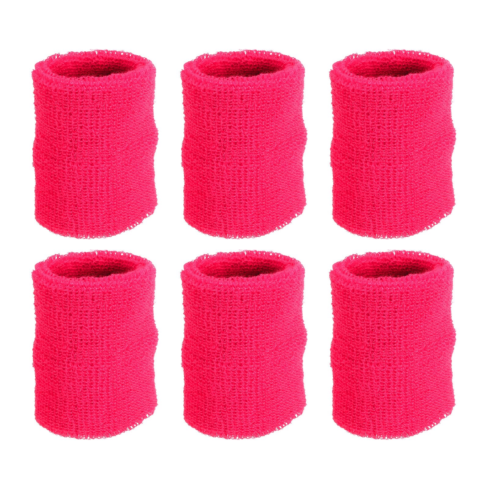 PATIKIL Sports Wristbands 8x10cm, 6 Pack Athletic Cotton Terry Cloth Absorbent Wrist Sweatband for Tennis Basketball Working Out Running, Dark Pink