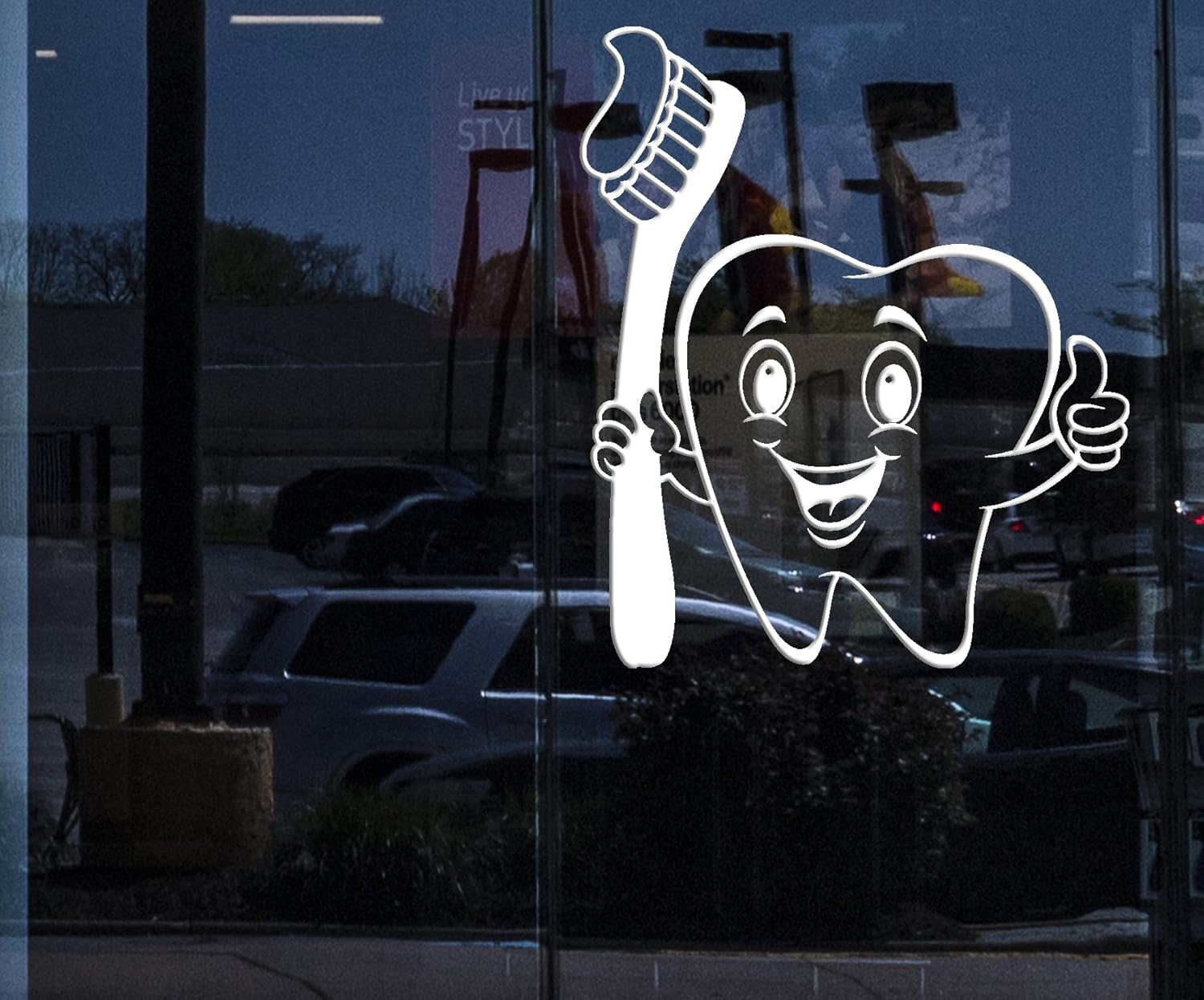 Window Sign Vinyl Wall Decal Positive Cartoon Tooth
