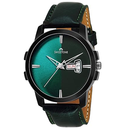 Swisstone BK385-GRN Green Leather Strap Wrist Watch for Men