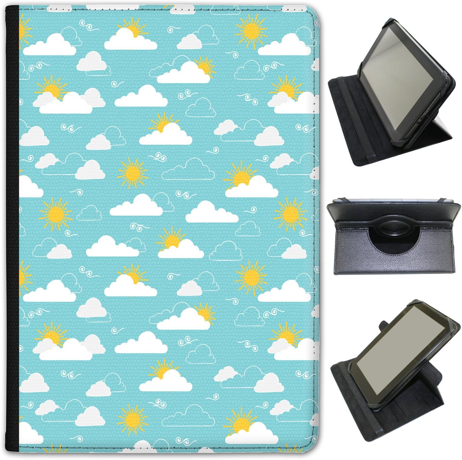Fancy A Snuggle Weather Pattern Sun & Clouds Universal Faux Leather Case Cover/Folio for the Samsung Galaxy Tab 4 10.1 inch