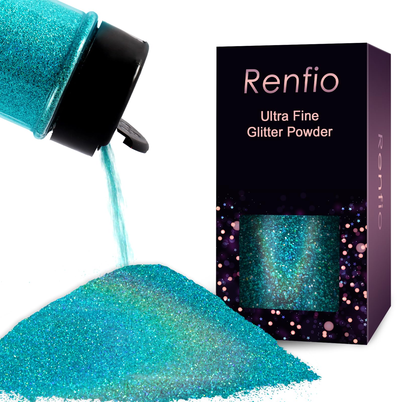 Renfio Holographic Ultra Fine Glitter Powder Metallic Resin Glitter 2.11 Oz (60g) PET Flakes Crafts Sequins 1/128" 0.008" 0.2mm Epoxy Chips Flakes for Tumblers Slime - Laser Light Blue
