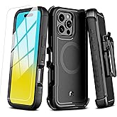 M MYBAT PRO for iPhone 16 Pro Max Case,Maverick Series Case with Belt Clip Holster,[Compatible with Magsafe] w/Screen Protector,Anti-Drop,Shockproof,w 360°Rotating Kickstand,Heavy Duty Protection