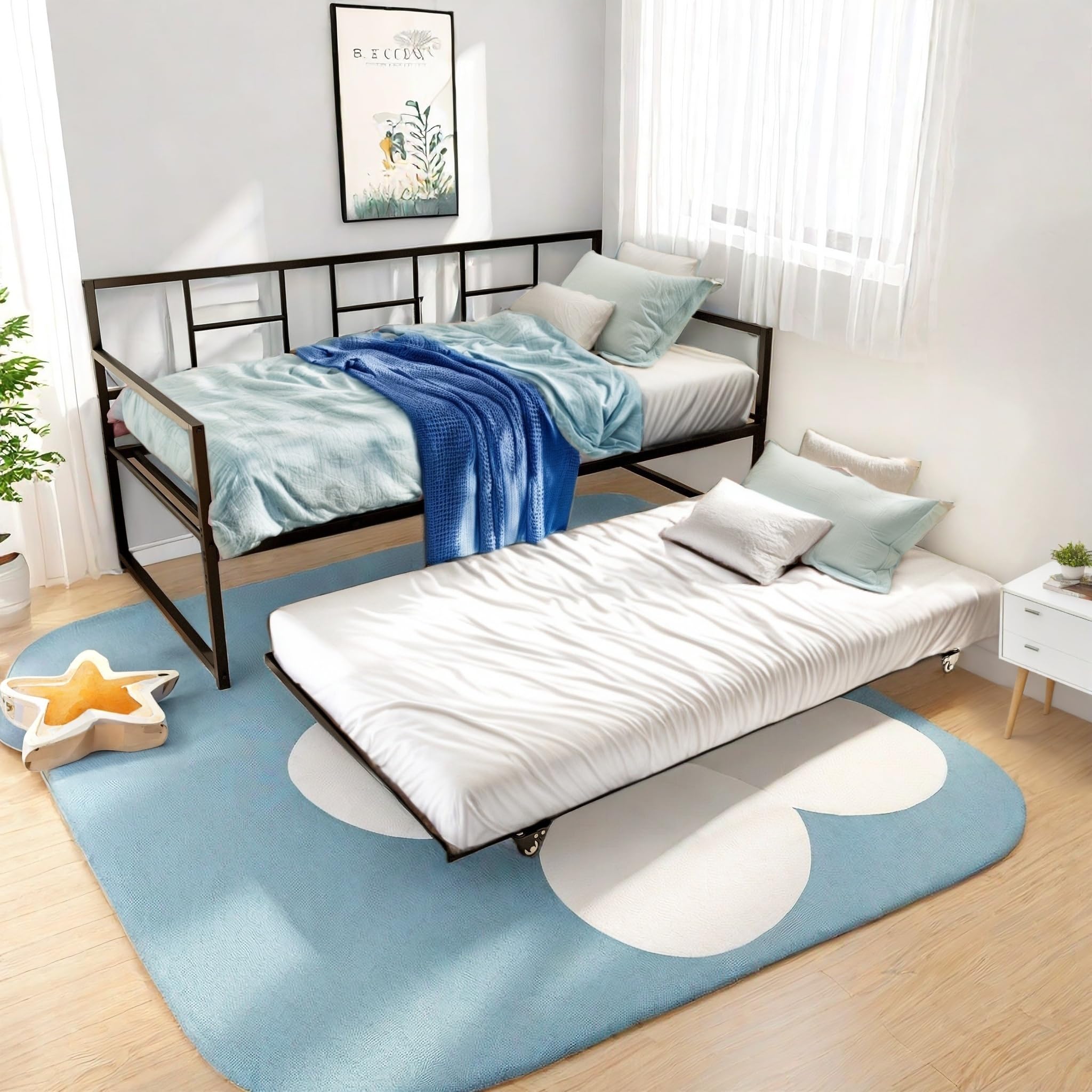 Photo 1 of ***PARTS ONLY - DAMAGE***YITAHOME Daybed with Trundle, Adjustable Height Twin Daybed with Pull Out Trundle, Sofa Bed Couch with Steel Slat Support for Living Room and Guest Room, Black