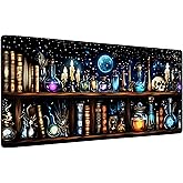 PLSOZRYL Magic School Witch Apothecary Skull Gaming Mouse Pad 35.4 x 15.7 Inches with Non-Slip Rubber Base, Smooth Cloth Surface Desk Keyboard Mat for Computer, PC, Laptop, Desktop